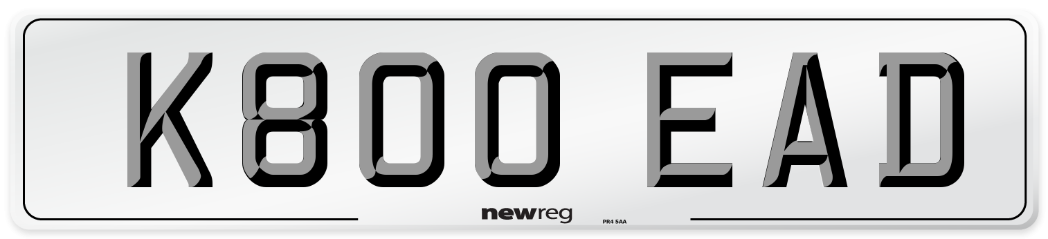 K800 EAD Number Plate from New Reg